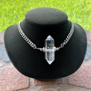 Big Double point crystal . Natural stone crystals boho stainless steel chain
